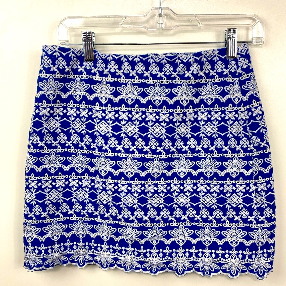 LOFT Skirt Embroidered Lace Cobalt Blue Size 4